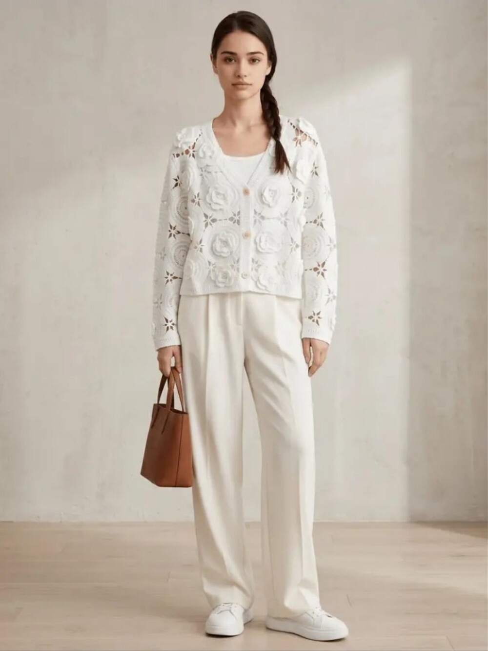 2026 Spring/Summer New Floral Print Front Button Water-Soluble Lace